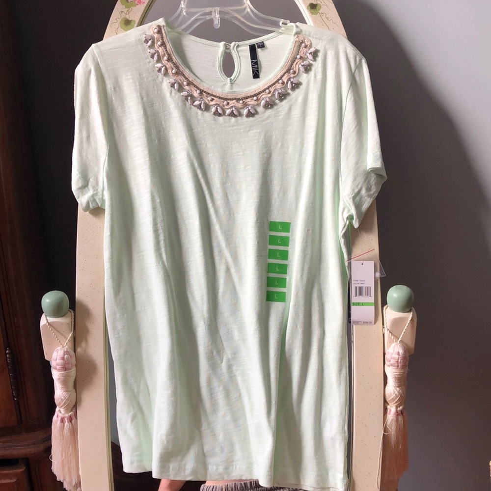 MIK Embellished green t shirt